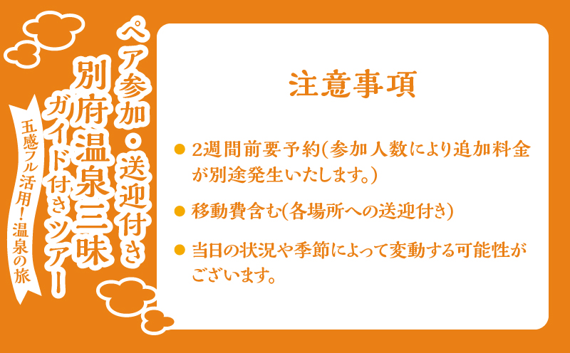 別府 温泉三昧ガイド付きツアー(ペア参加・送迎付き)