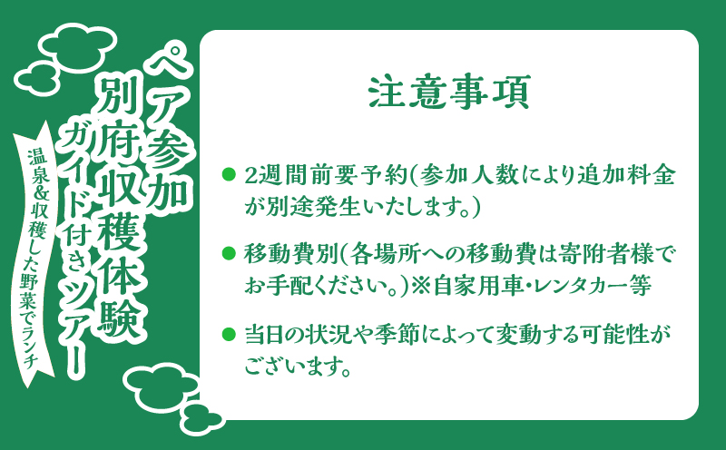 別府 収穫体験ガイド付きツアー(ペア参加)