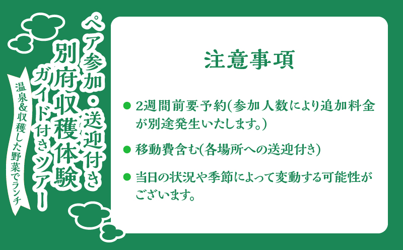 別府 収穫体験ガイド付きツアー(ペア参加・送迎付き)