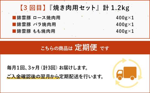 【定期便3回】高級 ブランド 錦雲豚 お米育ちの 錦雲豚 鍋 バラエティ セット 焼き肉 合計3.6kg | お肉 肉 おにく にく 豚 豚肉 ポーク ブランド豚 国産豚 しゃぶしゃぶ 生姜焼き 丼 バラ ロース モモ 詰め合わせ 国産 冷凍 大分県 中津市