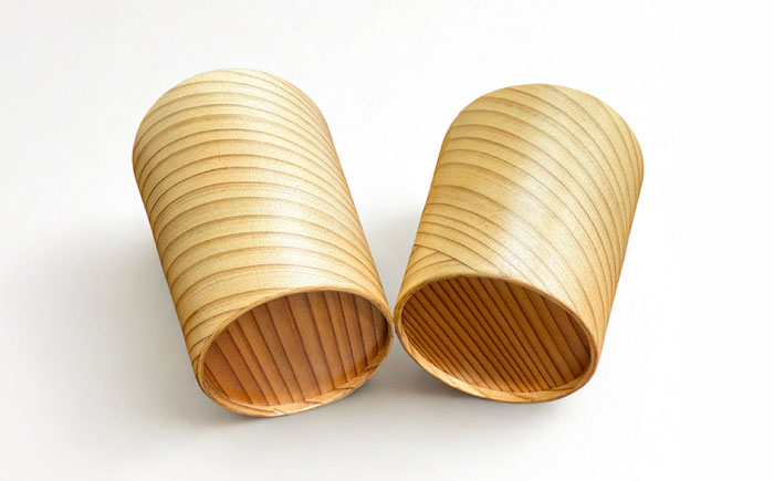 【保温、保冷効果の高い二重構造】　日田杉「木のコップ」中空Sサイズ 2個セット  日田市 / 株式会社高瀬文夫商店　コップ 保温 保冷 [ARCR004]