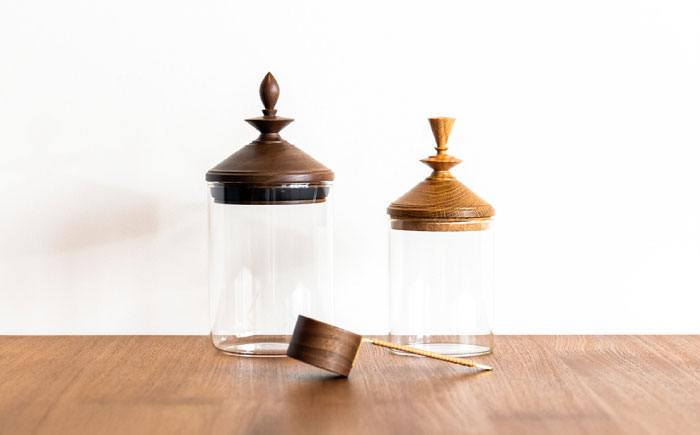 【木製蓋付き】ガラスキャニスター2個セット(スプーン1個付き) 日田市 / 日東木工 保存容器 コーヒー豆 密封容器 [ARFA002]