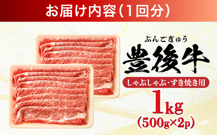 【全3回定期便】おおいた豊後牛 しゃぶしゃぶすき焼き用（肩ロース・肩バラ・モモ）1kg(500g×2) 日田市 / 株式会社MEAT PLUS　 牛 和牛 [AREI074] 【全3回定期便】