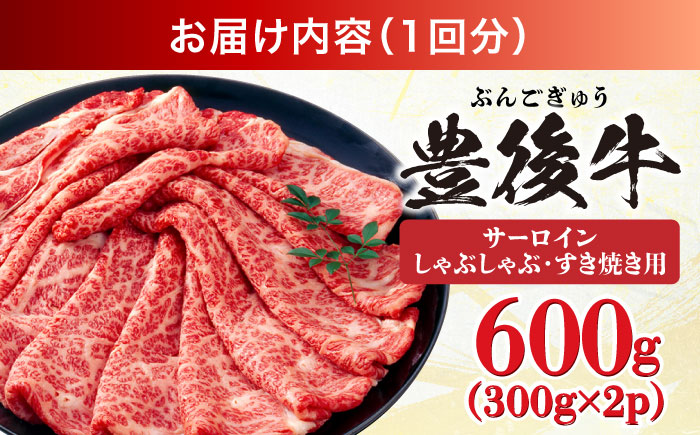 【全3回定期便】【厳選部位】おおいた豊後牛 サーロイン しゃぶしゃぶすき焼き用 600g(300g×2P) 日田市 / 株式会社MEAT PLUS　牛 うし 黒毛和牛 和牛 豊後牛 [AREI086] 【全3回定期便】