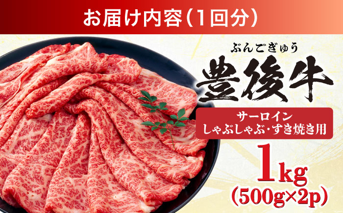 【全12回定期便】【厳選部位】おおいた豊後牛 サーロイン しゃぶしゃぶすき焼き用 1kg (500g×2P)日田市 / 株式会社MEAT PLUS　牛 うし 黒毛和牛 和牛 豊後牛 [AREI091] 【全12回定期便】