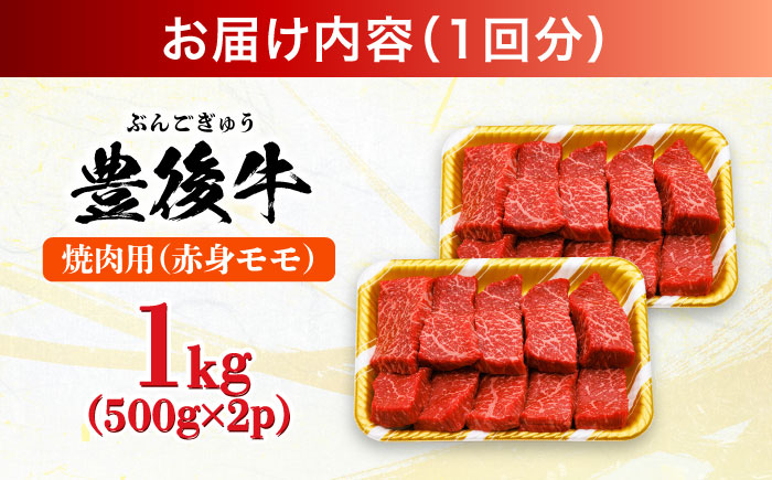 【全12回定期便】おおいた豊後牛 赤身モモ 焼肉用 1kg(500g×2P) 日田市 / 株式会社MEAT PLUS　牛 うし 黒毛和牛 和牛 豊後牛 [AREI097] 【全12回定期便】