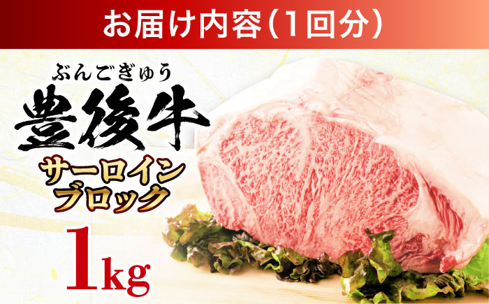 【全6回定期便】【厳選部位】おおいた豊後牛 サーロイン ブロック 1kg 日田市 / 株式会社MEAT PLUS　牛 うし 黒毛和牛 和牛 豊後牛 [AREI105] 【全6回定期便】