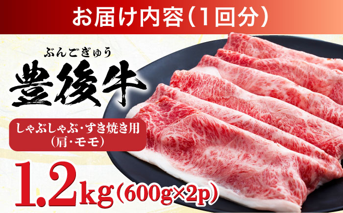【全3回定期便】【訳あり】おおいた豊後牛 赤身霜降り しゃぶしゃぶすき焼き用（肩・モモ）1.2kg(600g×2P) 日田市 / 株式会社MEAT PLUS　牛 うし 黒毛和牛 和牛 豊後牛 [AREI146] 【全3回定期便】