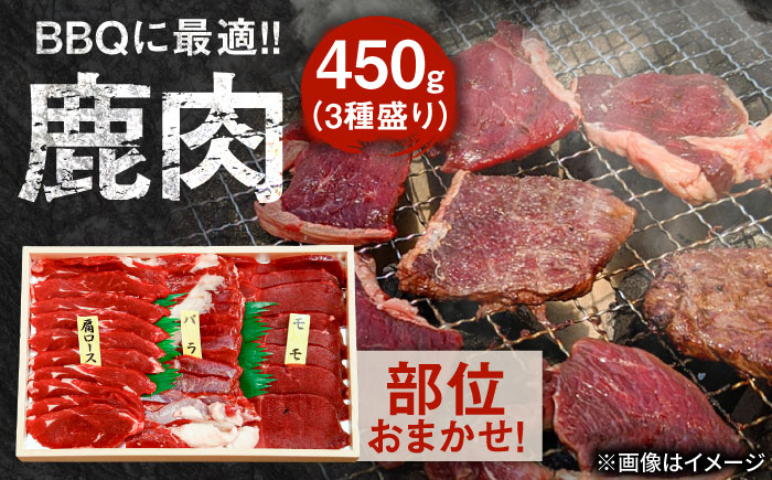 【部位おまかせ】鹿三種盛(焼肉用食べ比べ) 2～3人前 450ｇ×1パック　日田市 / 株式会社tracks [ARDE004]