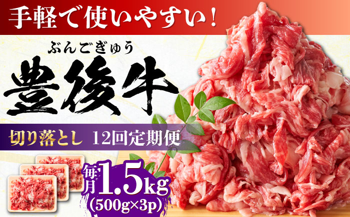 【全12回定期便】【たっぷり大満足！】おおいた豊後牛 牛肉 切り落とし 1.5kg (500g×3) 日田市 / 株式会社MEAT PLUS　肉 牛肉 和牛 [AREI052] 【全12回定期便】