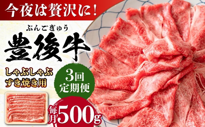 【全3回定期便】おおいた豊後牛 しゃぶしゃぶすき焼き用（肩ロース・肩バラ・モモ）500g 日田市 / 株式会社MEAT PLUS　 牛 和牛 [AREI065] 【全3回定期便】