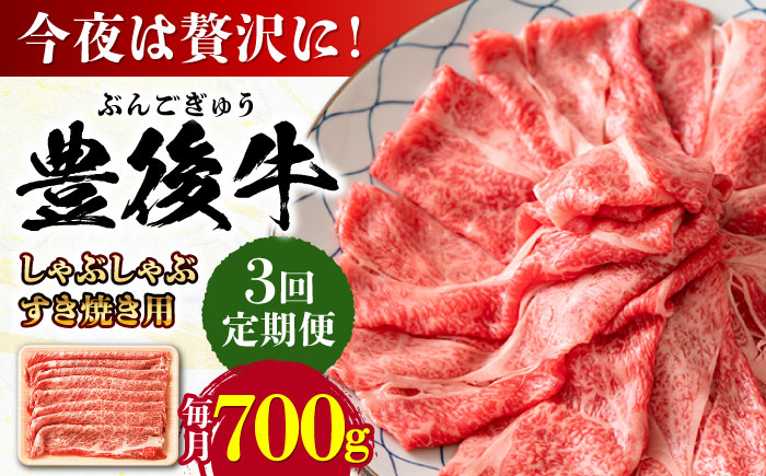 【全3回定期便】おおいた豊後牛 しゃぶしゃぶすき焼き用（肩ロース・肩バラ・モモ）700g 日田市 / 株式会社MEAT PLUS　 牛 和牛 [AREI068] 【全3回定期便】