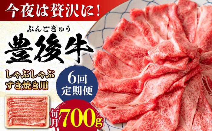 【全6回定期便】おおいた豊後牛 しゃぶしゃぶすき焼き用（肩ロース・肩バラ・モモ）700g 日田市 / 株式会社MEAT PLUS　 牛 和牛 [AREI069] 【全6回定期便】