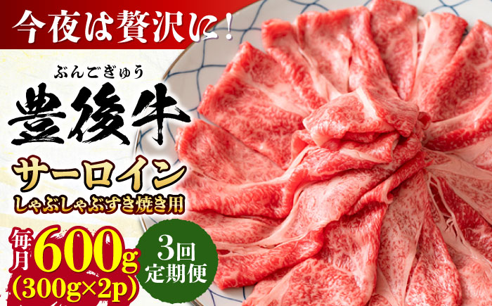 【全3回定期便】【厳選部位】おおいた豊後牛 サーロイン しゃぶしゃぶすき焼き用 600g(300g×2P) 日田市 / 株式会社MEAT PLUS　牛 うし 黒毛和牛 和牛 豊後牛 [AREI086] 【全3回定期便】