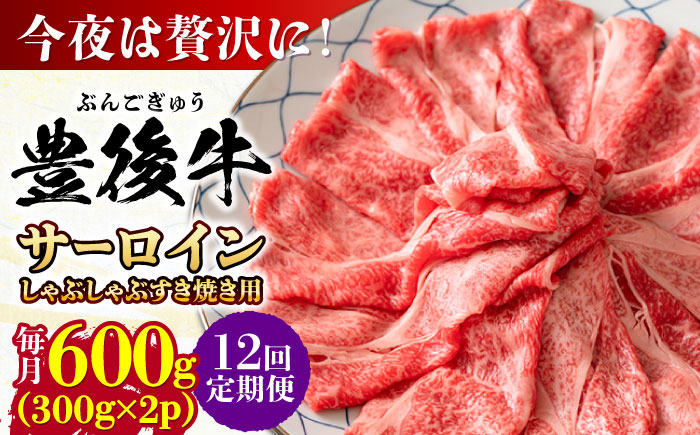 【全12回定期便】【厳選部位】おおいた豊後牛 サーロイン しゃぶしゃぶすき焼き用 600g(300g×2P) 日田市 / 株式会社MEAT PLUS　牛 うし 黒毛和牛 和牛 豊後牛 [AREI088] 【全12回定期便】