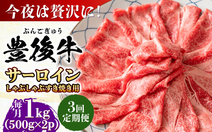 【全3回定期便】【厳選部位】おおいた豊後牛 サーロイン しゃぶしゃぶすき焼き用 1kg (500g×2P)日田市 / 株式会社MEAT PLUS　牛 うし 黒毛和牛 和牛 豊後牛 [AREI089] 【全3回定期便】