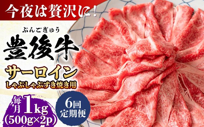 【全6回定期便】【厳選部位】おおいた豊後牛 サーロイン しゃぶしゃぶすき焼き用 1kg (500g×2P)日田市 / 株式会社MEAT PLUS　牛 うし 黒毛和牛 和牛 豊後牛 [AREI090] 【全6回定期便】