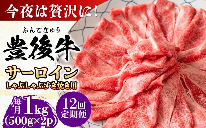 【全12回定期便】【厳選部位】おおいた豊後牛 サーロイン しゃぶしゃぶすき焼き用 1kg (500g×2P)日田市 / 株式会社MEAT PLUS　牛 うし 黒毛和牛 和牛 豊後牛 [AREI091] 【全12回定期便】