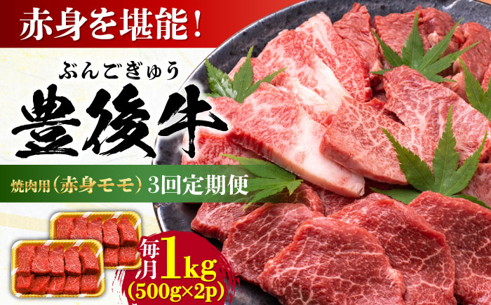 【全3回定期便】おおいた豊後牛 赤身モモ 焼肉用 1kg(500g×2P) 日田市 / 株式会社MEAT PLUS　牛 うし 黒毛和牛 和牛 豊後牛 [AREI095] 【全3回定期便】