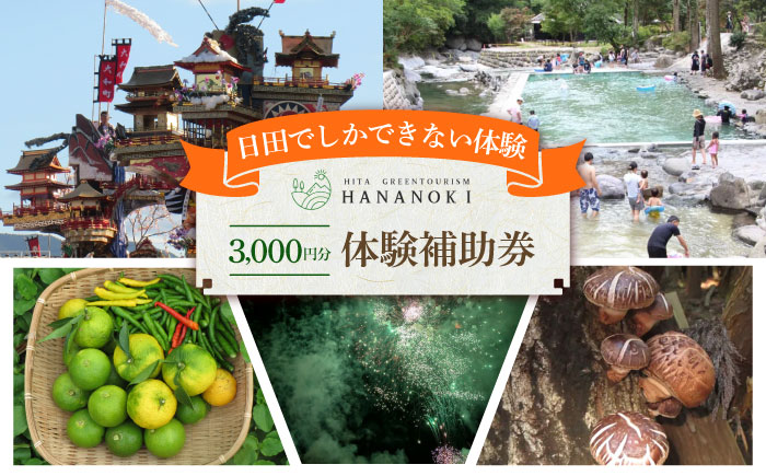 【日田を満喫体験】選べる！思い出に残る体験チケット補助券(3,000円分)　日田市 / 日田グリーンツーリズム花の木 トラベル 旅行 体験チケット [ARFM005]