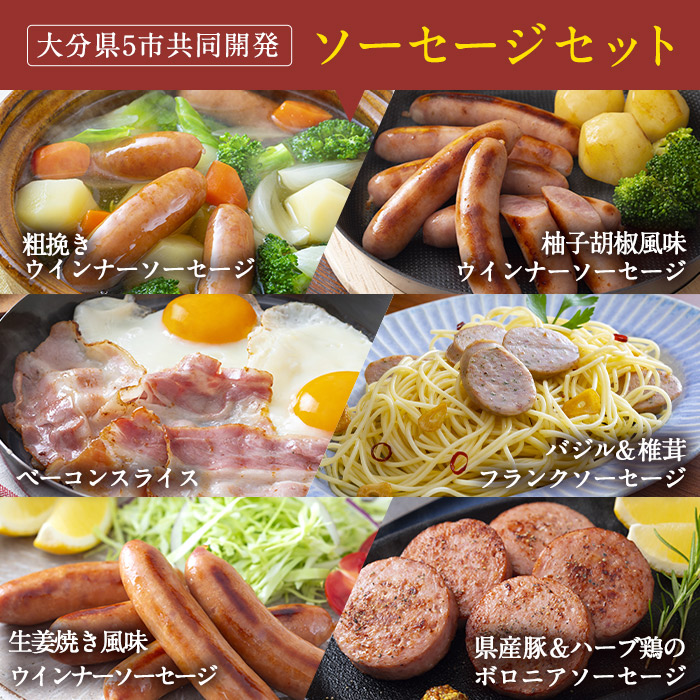＜定期便・全6回(連続)＞おおいた 味力 ソーセージ セット(総量6.84kg) ウィンナー ベーコン 定期便 国産 冷凍 豚肉 鳥肉 詰め合わせ 惣菜 おかず お弁当 粗挽き あらびき 大分県 佐伯市【DP80】【株式会社まるひで】