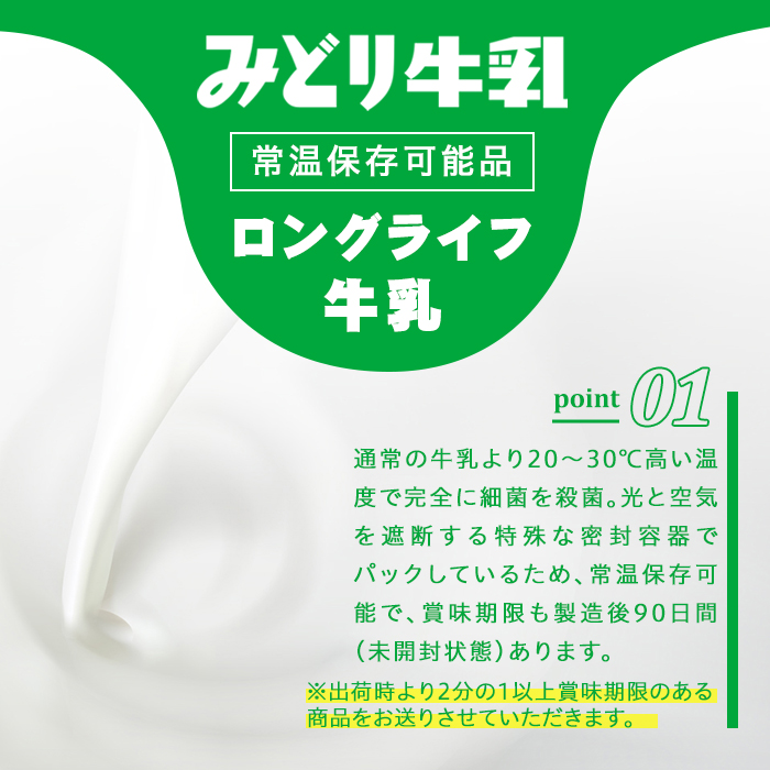 みどり牛乳(計12L・1000ml×12本)常温 保存 ミルク 生乳 長期保存 ロングライフ 乳製品 防災 備蓄 大分県 佐伯市【GT02】【九州乳業株式会社】