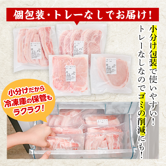 ＜定期便・全12回 (連続)＞豚肉 バラエティーパック (総量24kg・4種) 小分け 豚バラ スライス とんかつ ロース 豚こま しゃぶしゃぶ 鍋 大分県 佐伯市【BD210】【西日本畜産】