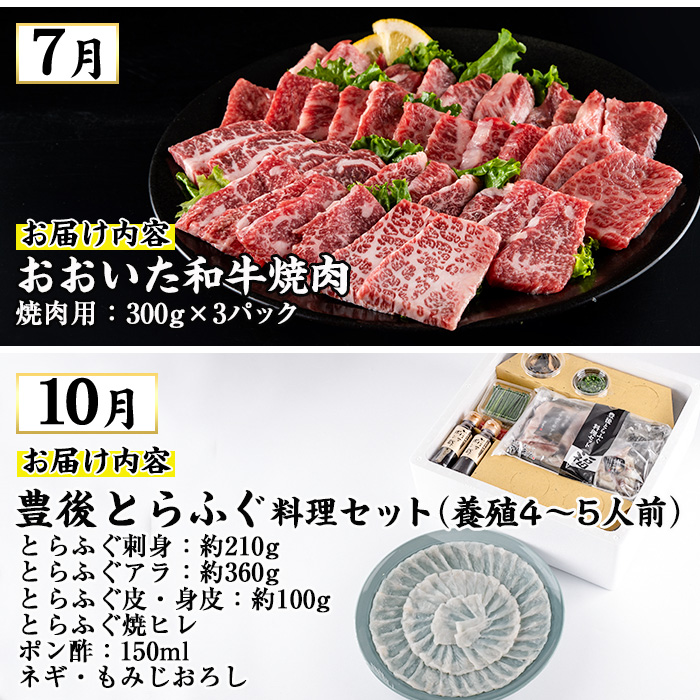 ＜先行予約受付中！2026年1月中旬より配送開始＞＜定期便・全4回＞味力全開! 佐伯の煌き 春夏秋冬 定期便 (該当月にお届け) 鰤 ブリ ステーキ サーロイン リブロース 焼肉 とらふぐ 刺身 ふぐ 鍋 セット 【BR114】【佐伯市ふるさと納税事業者協議会】