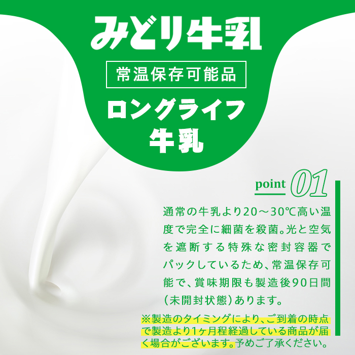  みどり牛乳(200ml×48本) 牛乳 ミルク 常温保存 長期保存 ロングライフ商品 乳飲料 乳製品 防災 常温 常温保存 大分県 佐伯市 【GT01】【九州乳業株式会社】
