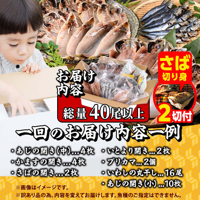 【期間限定・さば切り身2切付】＜訳あり＞ 干物大満足BOX (40尾以上・5-8種) 訳あり 大満足 BOX セット 干物 みりん干し あじ アジ かます カマス ブリ ブリカマ さば いわし たい 鯵 鰤 鯖 鯛 丸干し 開き 魚 海鮮 冷凍 詰め合わせ 簡単調理 スピード発送 【AQ68-G】【やまろ渡邉】