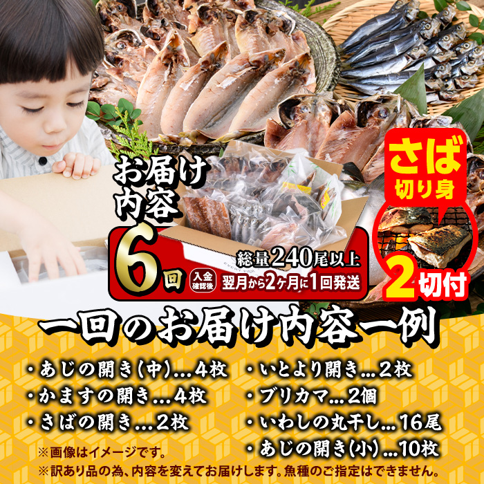 【期間限定・さば切り身2切付】＜定期便・全6回 (隔月)＞訳あり 干物大満足BOX (40尾以上)定期便 簡単 調理 干物 あじ かます さば いわし みりん干し 丸干し 開き 魚 海鮮 冷凍 詰め合わせ セット 大分県 佐伯市【AQ90-G】【やまろ渡邉】