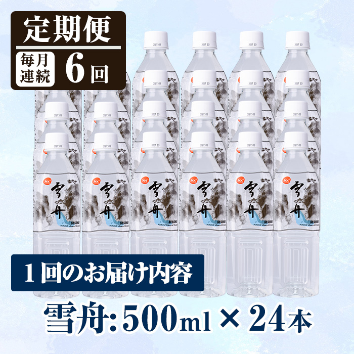 ＜定期便・全6回(毎月)＞ナチュラル ミネラル ウォーター 雪舟 (総量144本・500ml×24本×6回)定期便 国産 鉱泉水 お水 ドリンク 大自然 天然 料理 健康 維持 防災 常温 保存 6回【HD250】【さいき本舗 城下堂】