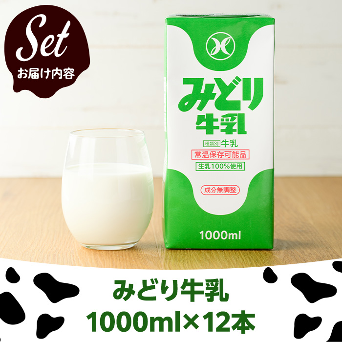 みどり牛乳(計12L・1000ml×12本)常温 保存 ミルク 生乳 長期保存 ロングライフ 乳製品 防災 備蓄 大分県 佐伯市【GT02】【九州乳業株式会社】