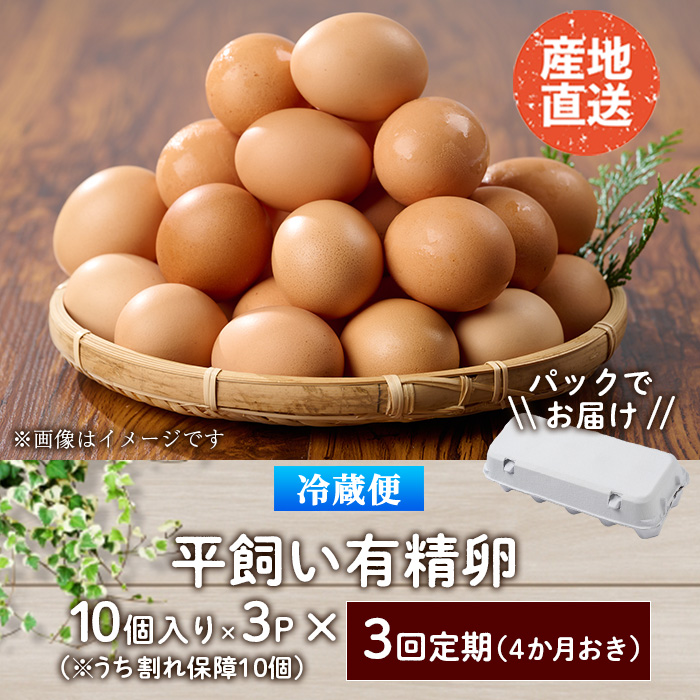 ＜定期便・全3回＞産直・平飼い有精卵  (総計90個・30個×3回(4ヶ月おき発送)) 卵 玉子 卵かけご飯 玉子焼き 平飼い 鶏 鶏卵 養鶏場直送 朝採れ 新鮮 大分県 佐伯市 【HM03】【佐伯養鶏場】
