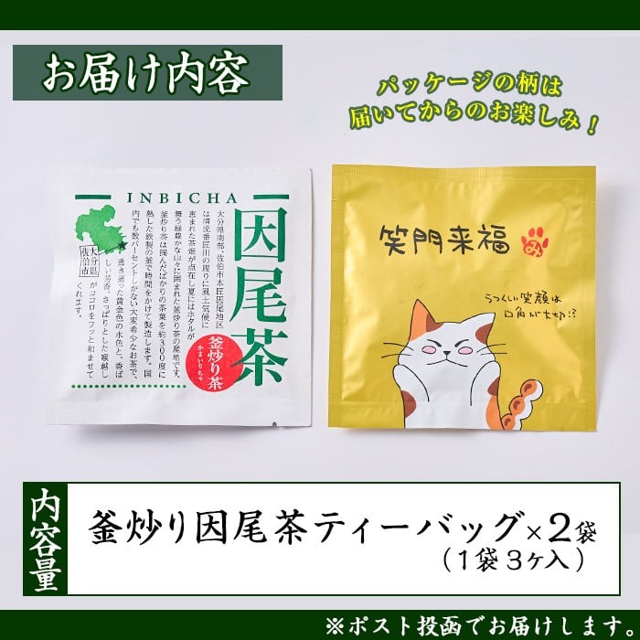 釜炒り 因尾茶 ティーバッグ (計6個・3個入×2袋) お茶 緑茶 茶 ティーバッグ 釜炒り 特産品 お取り寄せ 個装 大分県 佐伯市【AH65】【きらり】