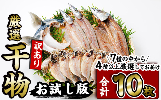 ＜訳あり＞ 厳選 干物 お試し版 (総量10枚) 簡単 調理 干物 あじ かます さば ぶり ぶりかま 開き 魚 海鮮 冷凍 詰め合わせ 大分県 佐伯市 やまろ渡邉【DL33】【鶴見食賓館】