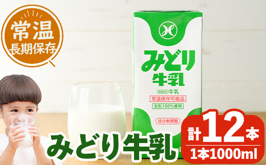 みどり牛乳(計12L・1000ml×12本)常温 保存 ミルク 生乳 長期保存 ロングライフ 乳製品 防災 備蓄 大分県 佐伯市【GT02】【九州乳業株式会社】
