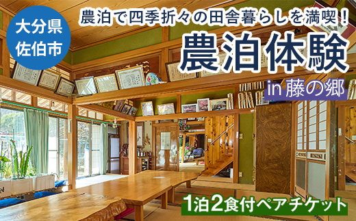 農泊体験・藤の郷 ペア1泊2食(ペアチケット) 体験 宿泊体験 チケット 民泊 宿泊 農村 食事付き 大分県 佐伯市【HD240】【さいき本舗 城下堂】