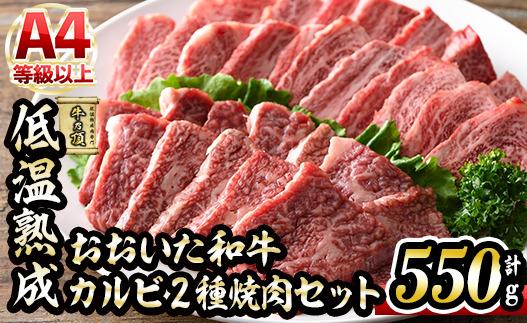 おおいた和牛 カルビ 2種焼肉セット (合計550g・赤身カルビ250g+カルビ300g) 国産 牛肉 肉 霜降り 低温熟成 A4 和牛 ブランド牛 焼肉 BBQ 冷凍 大分県 佐伯市【DH211】【(株)ネクサ】