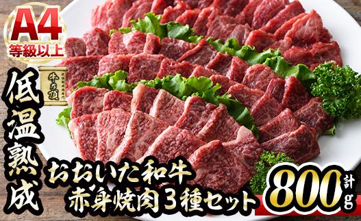 おおいた和牛A4ランク以上！赤身焼肉セット(合計800g・3種) 国産 牛肉 肉 霜降り 低温熟成 A4 和牛 ブランド牛 BBQ 冷凍 大分県 佐伯市【DH234】【(株)ネクサ】