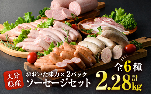おおいた 味力 ソーセージセット(合計2.28kg・全6種)豚肉 鶏肉 鳥肉 とり肉 詰め合わせ 詰合せ あらびき ベーコン ウインナー お弁当 惣菜 おかず おつまみ 国産 冷凍【DP69】【 (株)まるひで】
