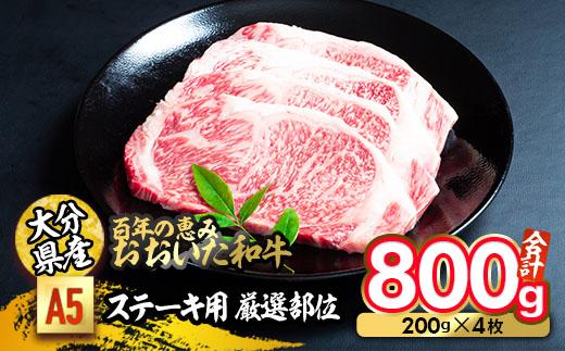 百年の恵み おおいた和牛 A5 ステーキ用 厳選部位 (計800g・200g×4枚) 国産 牛肉 肉 霜降り ロース 肩ロース サーロイン 和牛 ブランド牛 ステーキ 冷凍 大分県 佐伯市 【FS08】【 (株)トキハインダストリー】