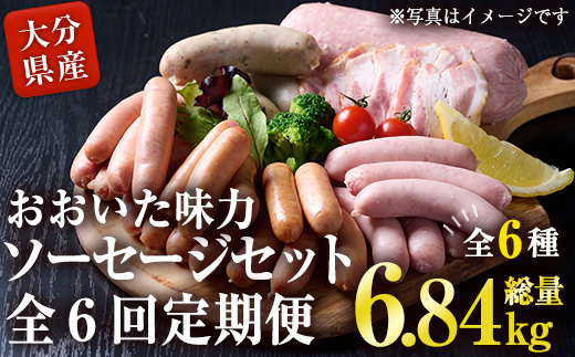 ＜定期便・全6回(連続)＞おおいた 味力 ソーセージ セット(総量6.84kg) ウィンナー ベーコン 定期便 国産 冷凍 豚肉 鳥肉 詰め合わせ 惣菜 おかず お弁当 粗挽き あらびき 大分県 佐伯市【DP80】【株式会社まるひで】