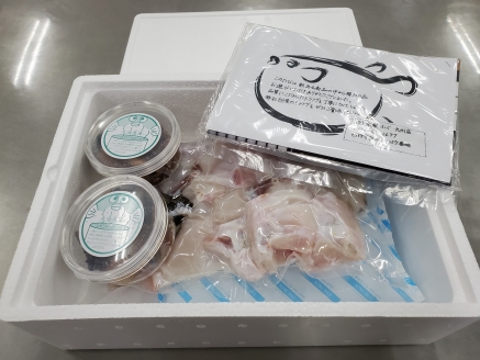 【年内・年末年始発送可】朝〆新鮮トラフグ　ぶつ切り・焼きヒレセット（3～4人前）［冷蔵］木梨ふぐ