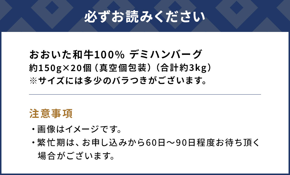 【おおいた和牛100%】 デミハンバーグ 約150g×20個 合計約3kg | 牛肉 豊後牛惣菜 冷凍 大分県 九州 津久見市 国産