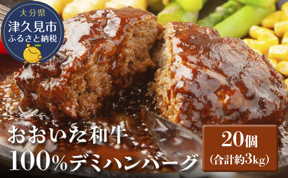 [おおいた和牛100%] デミハンバーグ 約150g×20個 合計約3kg | 牛肉 豊後牛惣菜 冷凍 大分県 九州 津久見市 国産