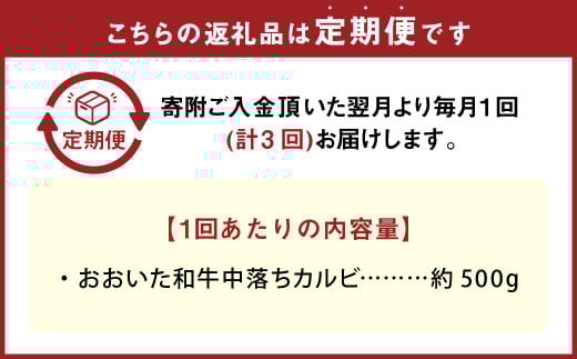 【3カ月定期便】 おおいた和牛 中落ちカルビ 約500g 計約1.5kg