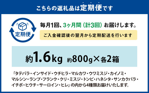 【3ヶ月定期便】おおいた和牛 希少部位4種焼肉セット 約1.6kg（約800g×2箱）×3回 計約4.8kg