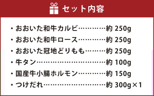 五種のバラエティー 焼肉 セット つけだれ付き （計約1kg）