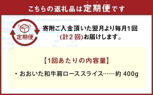 【2カ月定期便】 おおいた和牛 肩ロース スライス 約400g 計約800g